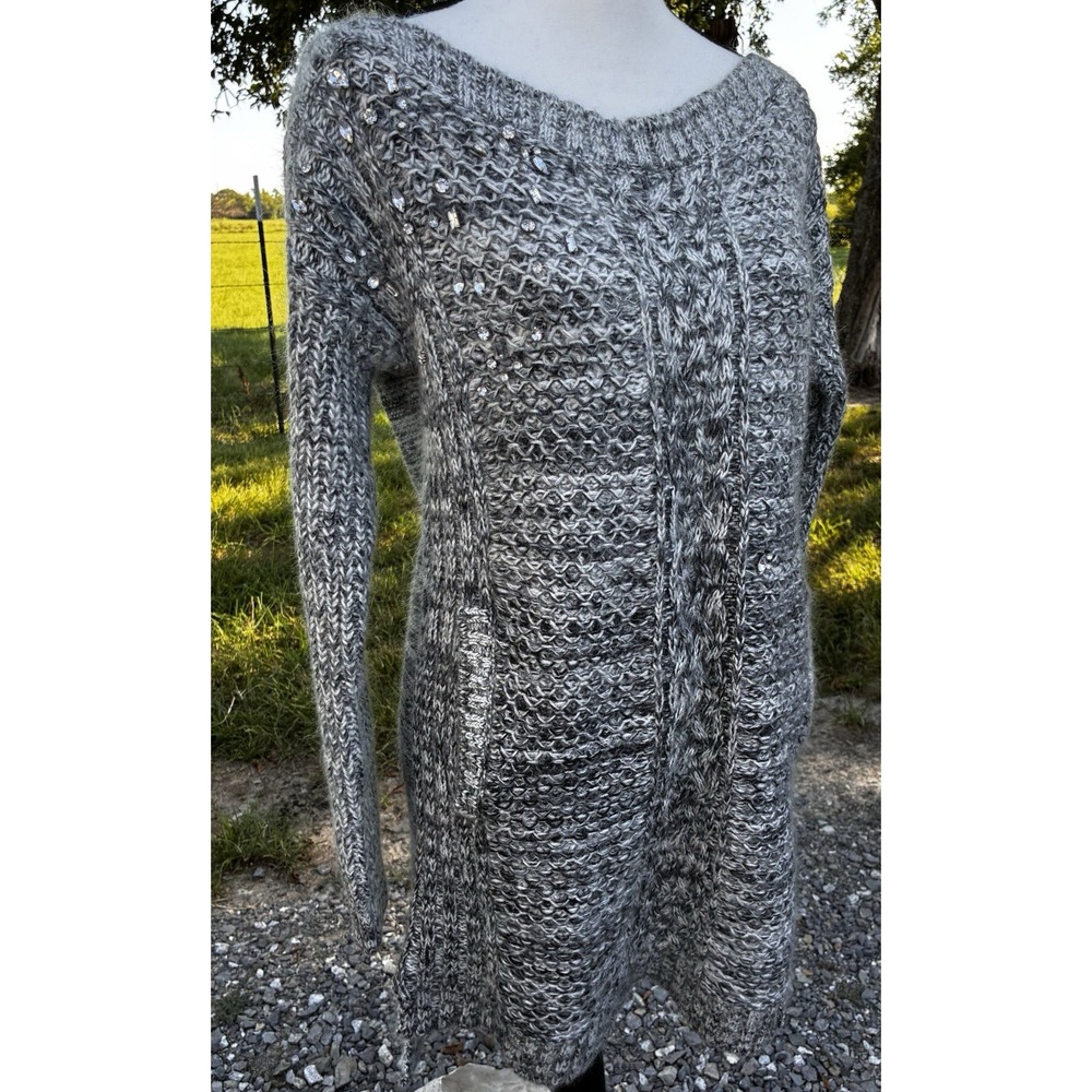 Victorias Secret Y2K Gray Sweater Dress Sz XS Mohair Wool Cable Knit Vintage